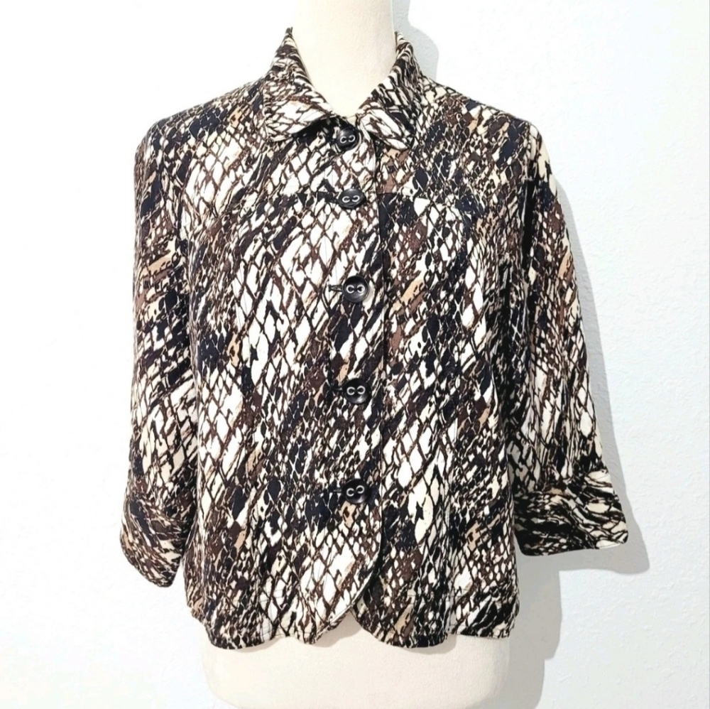 East 5th Petite Women’s Button Front Blouse P Large Linen Blend Brown Neutral - Picture 2 of 11